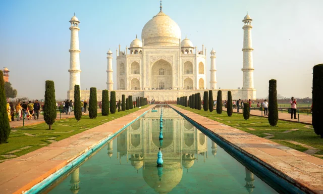 Taj Mahal reflected in the garden pool